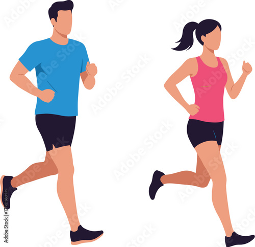 Young athletic couple jogging together, staying fit, healthy lifestyle, sports, activity, and regular exercise.