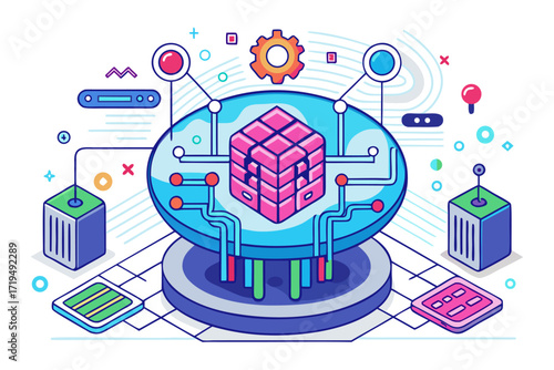 Modern digital workspace showing artificial intelligence technology with holographic data analytics and virtual dashboards. A professional working on a laptop surrounded by futuristic AI visualization
