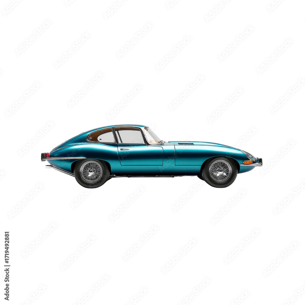 Fototapeta premium Classic Teal Jaguar E-Type Sports Car Profile View