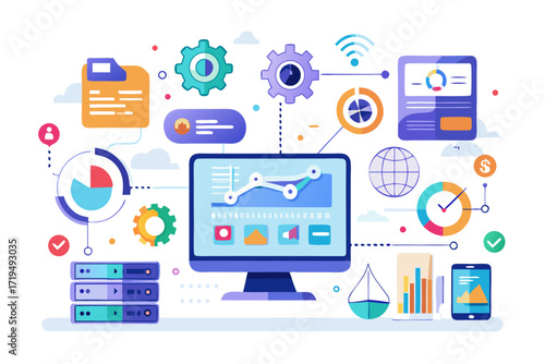 Modern digital workspace showing artificial intelligence technology with holographic data analytics and virtual dashboards. A professional working on a laptop surrounded by futuristic AI visualization