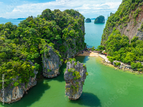 Aerial view James Bond Island  officially known as Koh Tapu  island belongs to the Ao Phang Nga National Park