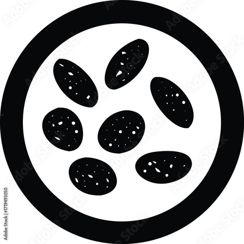 Microscopic view of cell clusters within a petri dish symbol isolated simple medical science concept for educational and research purposes