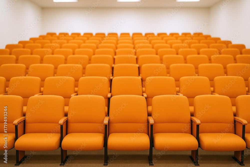Naklejka premium Rows of Orange Seats in Auditorium or Theater, Empty and Ready for Audience