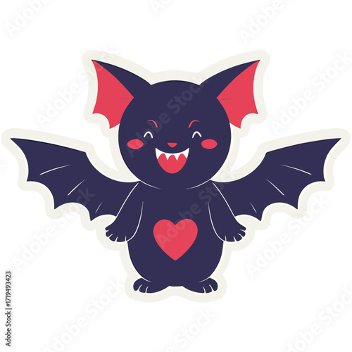 A cute vampire bat with tiny fangs, wrapped in its own wings | red bat cartoon | red bat with a heart | halloween vampire bat | red devil with a bat | vector illustration of a halloween bat | vector i