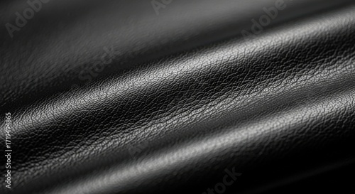 Close-up of Black Leather Texture Detailed Surface Background.