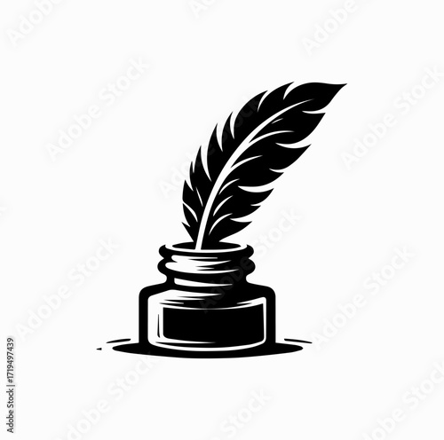 Feather Pen in Inkpot Icon – Symbol of Literature and Writing