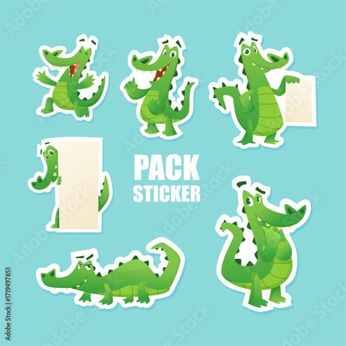 Crocodile. cartoon reptile sticker. vector template of sticker pack with cute alligator