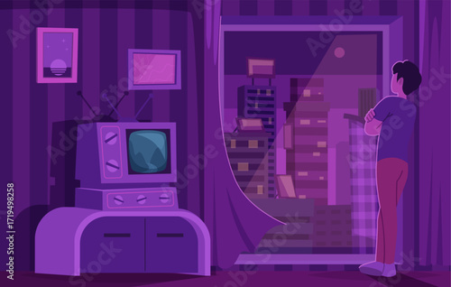 Lo fi background. Purple color melancholic authentic sad illustration exact vector template