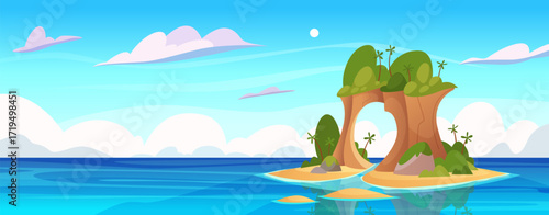 Island. Cartoon vector background with tropical island exact template illustration