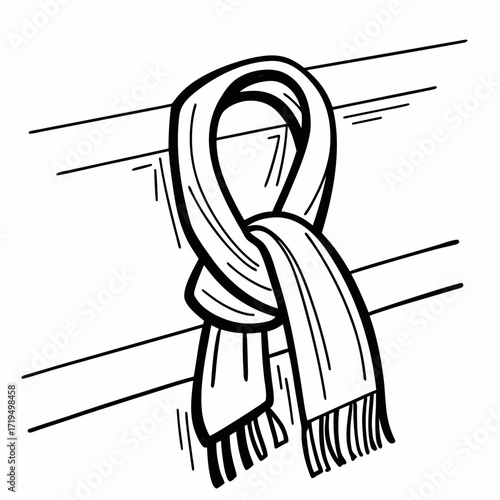 Simple line drawing of a scarf tied on a hanger  