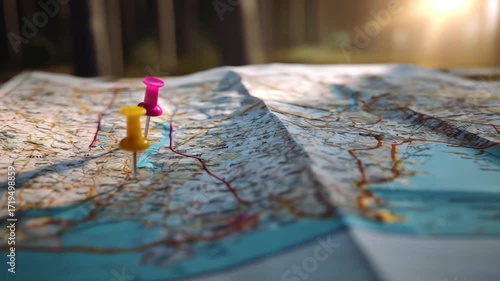 Detailed Exploration Map Featuring Colorful Push Pins For Adventurous Travel Planning And Exciting Road Trip Routes