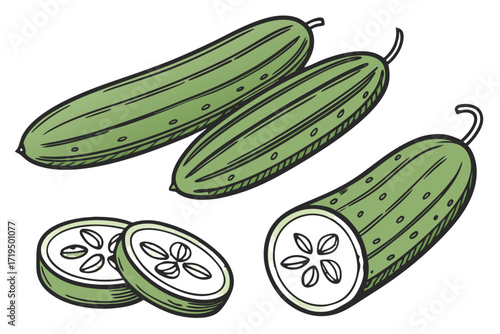 cucumber collection isolated on transparent background	