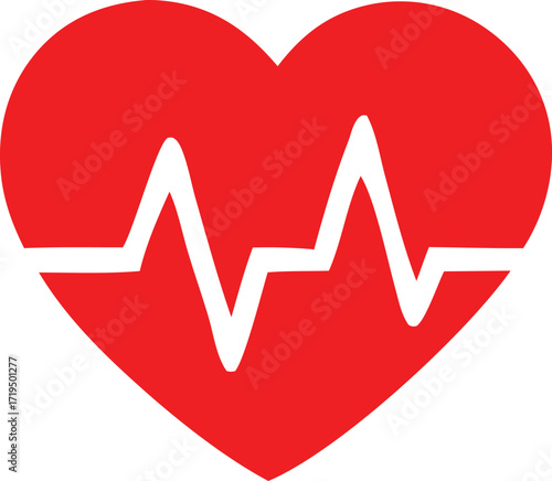 Red heart symbol featuring a white ekg heartbeat line medical health care cardiology concept