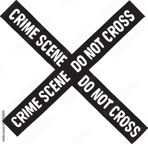 Crime scene tape silhouette vector outline icon for police, investigation, caution, safety, and law enforcement.