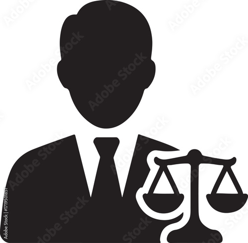 Judge silhouette vector icon for law, court, justice, authority, verdict, decision, and legal process design.