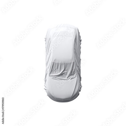 Overhead View of a Car Covered with a White Protective Sheet
