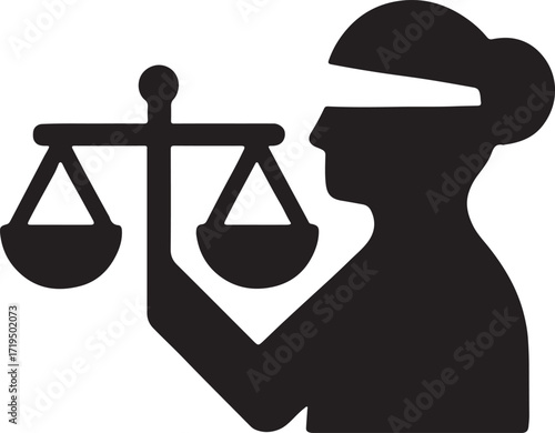 Legal balance silhouette vector icon for law, justice, fairness, equality, court, authority, and attorney design.