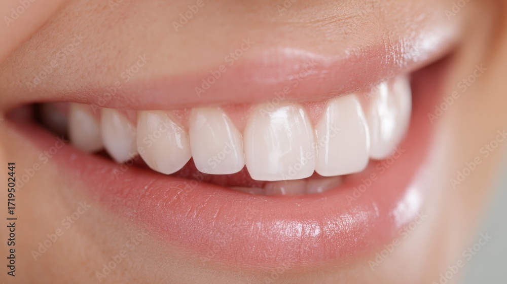 Fototapeta premium Close-up of a Beautiful Smile Revealing Healthy White Teeth, Pink Lips, and Fresh Breath