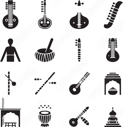 Collection of  folk musical instruments icons and symbols