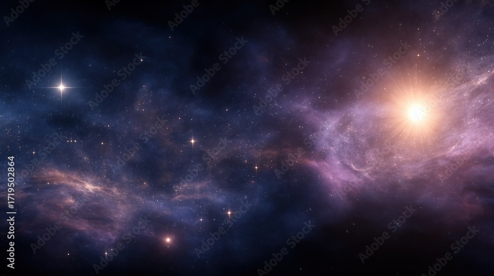 Naklejka premium Stunning Deep Space Nebula with Gaseous Clouds and Bright Stars, Ideal for Science Fiction Projects