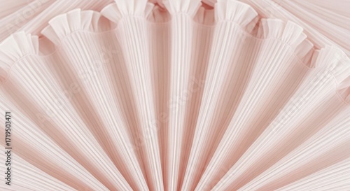 Pink and White Pleated Fabric with Ruffled Edge Detail.
