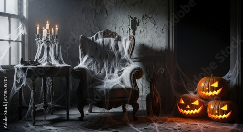 Halloween Night Scene with Spooky Decorations