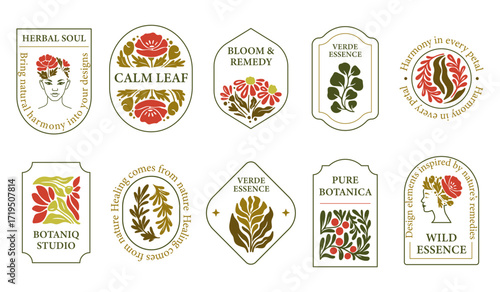 Wild Flower Logo Templates, Abstract Female Silhouettes with Hand-drawn Floral Elements