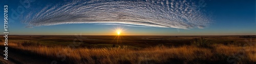 Stunning hdr panoramic landscape at sunrise nature's beauty open plains vibrant sky wide viewpoint