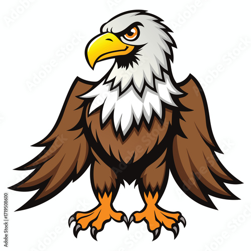 Fierce cartoon bald eagle with wings spread wide and intense gaze