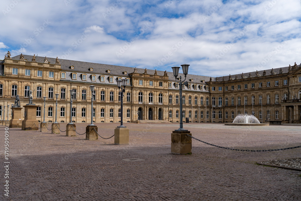 Fototapeta premium New Palace courtyard with fountain in Stuttgart, German