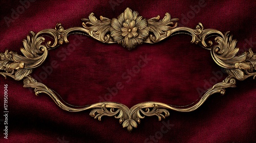 Ornate gold frame on red velvet background antique vintage luxury design decor