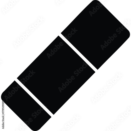 A minimalistic graphic of a black eraser with white background in a simple and modern design style silhouette