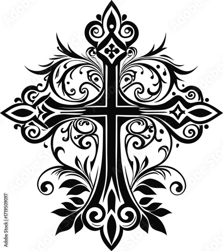 Adobe Illustrator Artwork Holy communion on white table in church.Taking holy Communion.Cup of glass with red grape wine and Holy cross sign of blood of Jesus Christ.The Feast of Corpus Christi Concep