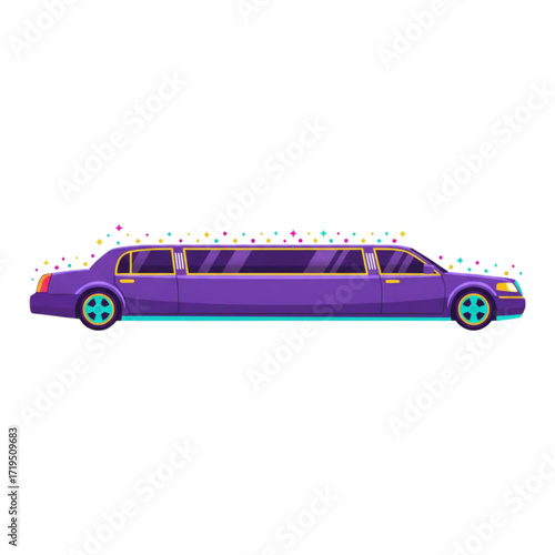 Purple limousine with colorful lights in modern style  