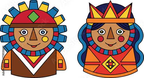 cartoon tribal illustration, cute aztec character, funny native cartoon, adorable colorful artwork, tribal costume drawing, mascot warrior cartoon, happy cartoon character, smiling tribal figure, cult