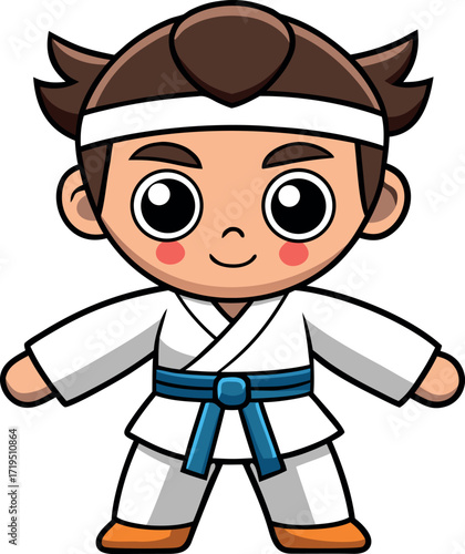 cartoon karate boy illustration, cute martial arts cartoon, karate fighter cartoon, adorable karate character, funny karate artwork, karate training kid vector, smiling karate boy drawing, happy karat