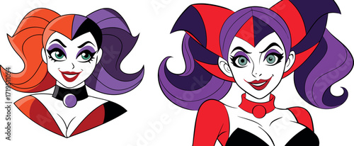cartoon girl illustration, cute girl drawing, funny girl cartoon, adorable girl artwork, child-friendly girl character, smiling girl cartoon, happy harlequin artwork, costume girl vector, playful girl