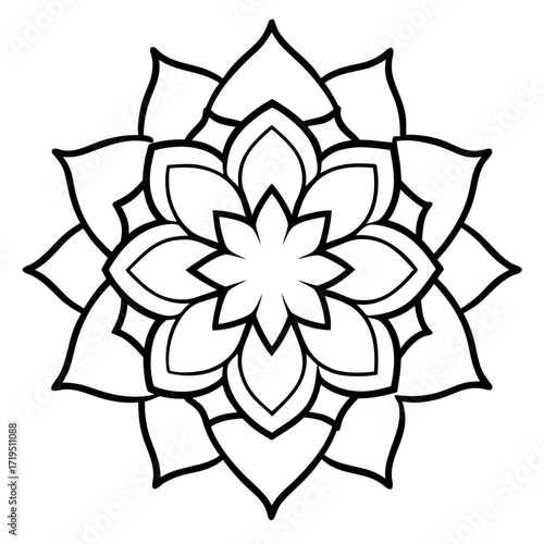 A detailed line art coloring page for adults, featuring an abstract wild floral pattern in the style of a Mandela design