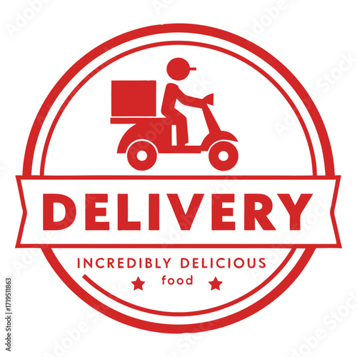 Red delivery service icon with scooter rider and food message Restaurant & Food Delivery icons