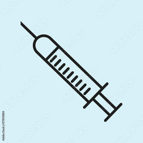 Medical syringe, medical instrument, injection needle, Healthcare single icons, essential medical tools and equipment in linear style.
