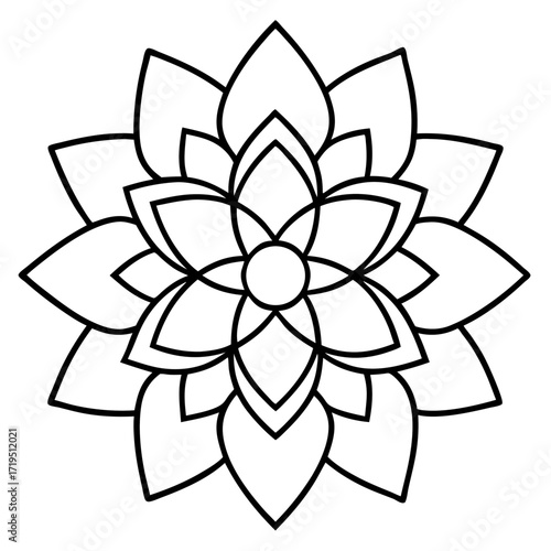 A detailed line art coloring page for adults, featuring an abstract wild floral pattern in the style of a Mandela design