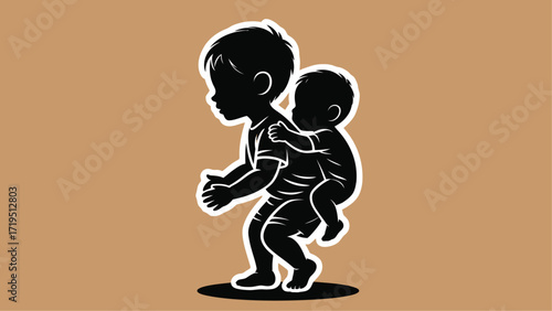 Adorable big brother giving his baby sibling a piggyback ride, sharing childhood love and creating a lasting family bond, a heartwarming moment