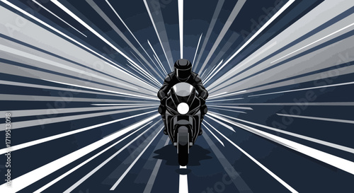 Stylized motorcycle rider speeding through the night with motion blur effect