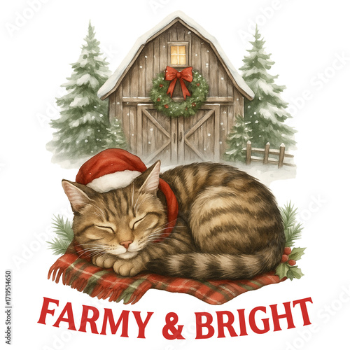 Farmy & Bright - Christmas Farm T-Shirt, Farmhouse Clipart, Holiday Farm Animal Shirt, Farm Life, Trendy xmas saying, funny Christmas animal Graphic
