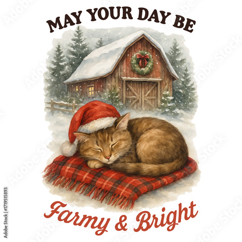 May Your Day Be Farmy & Bright - Christmas Farm T-Shirt, Farmhouse Clipart, Holiday Farm Animal Shirt, Farm Life, Trendy xmas saying, funny Christmas animal Graphic
