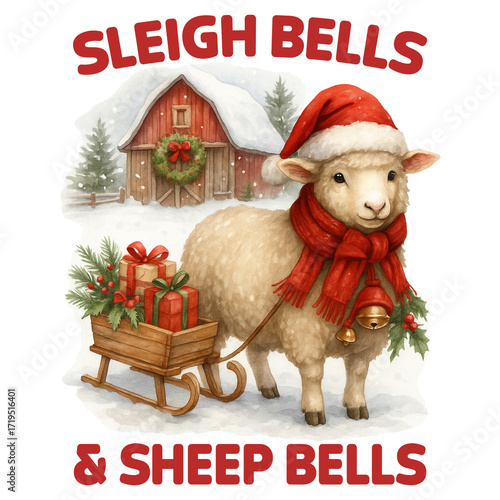 Sleigh Bells & Sheep Bells - Christmas Farm T-Shirt, Farmhouse Clipart, Holiday Farm Animal Shirt, Farm Life, Trendy xmas saying, funny Christmas animal Graphic
