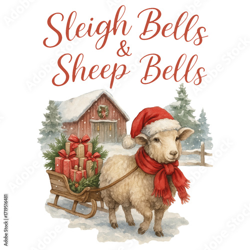 Sleigh Bells & Sheep Bells - Christmas Farm T-Shirt, Farmhouse Clipart, Holiday Farm Animal Shirt, Farm Life, Trendy xmas saying, funny Christmas animal Graphic
