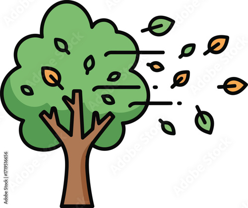 Autumn season tree with falling leaves symbol icon representing windy weather and change vector