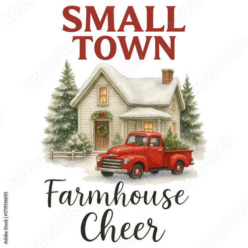 Small Town Farmhouse Cheer - Christmas Farm T-Shirt, Farmhouse Clipart, Holiday Farm Animal Shirt, Farm Life, Trendy xmas saying, funny Christmas animal Graphic
