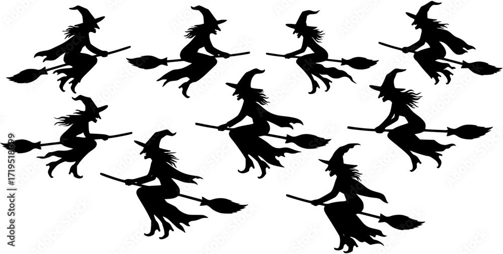 custom made wallpaper toronto digitalHalloween Witches Silhouettes Flying on Broomsticks
